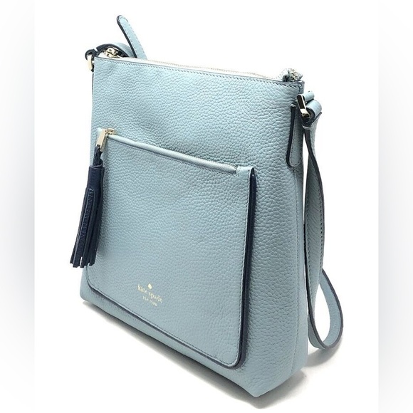 Kate Spade “On Purpose” Zip Top Pebbled Blue Leather Crossbody Bag - Picture 2 of 10